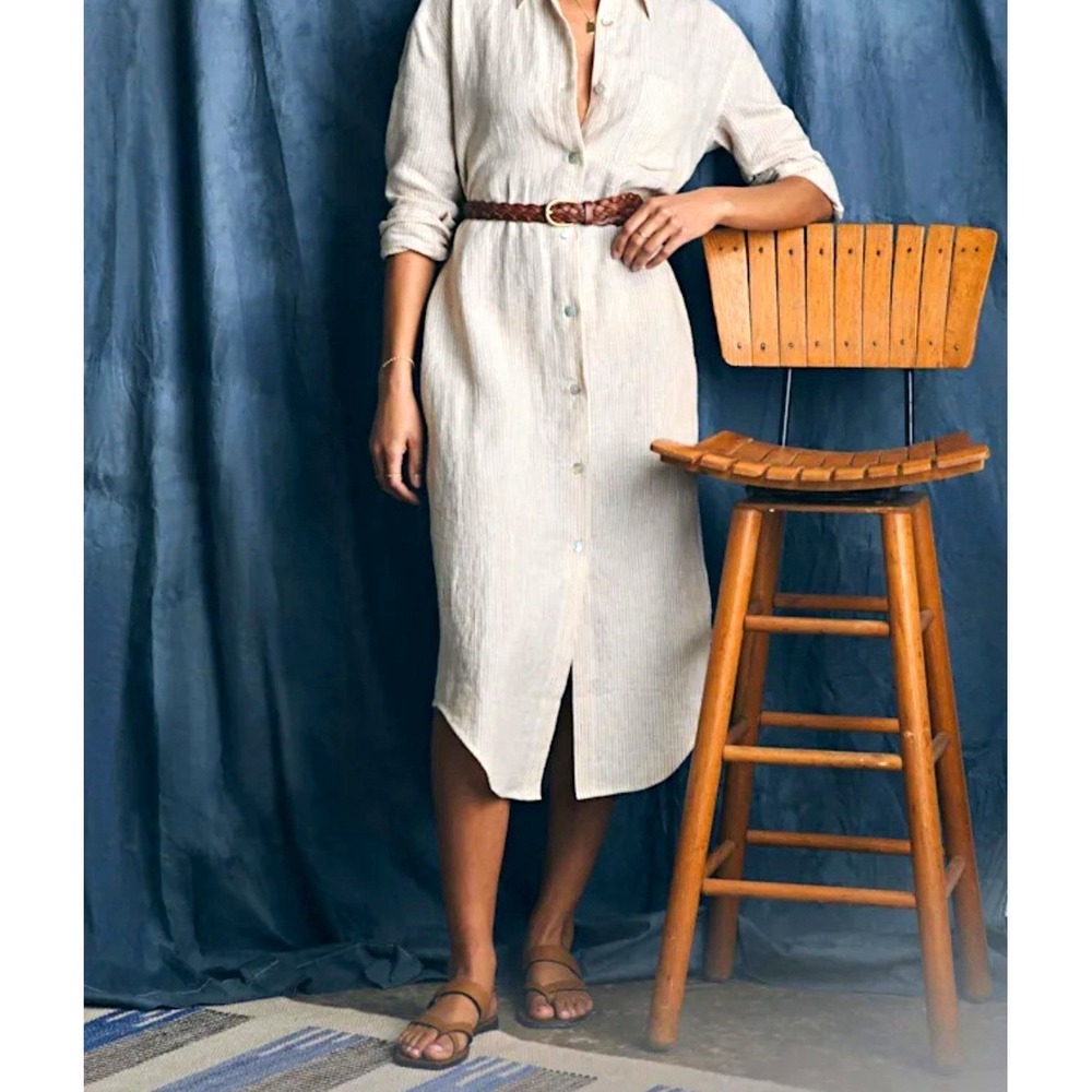 Faherty women's Laguna golden sun striped linen shirt dress midi size XS